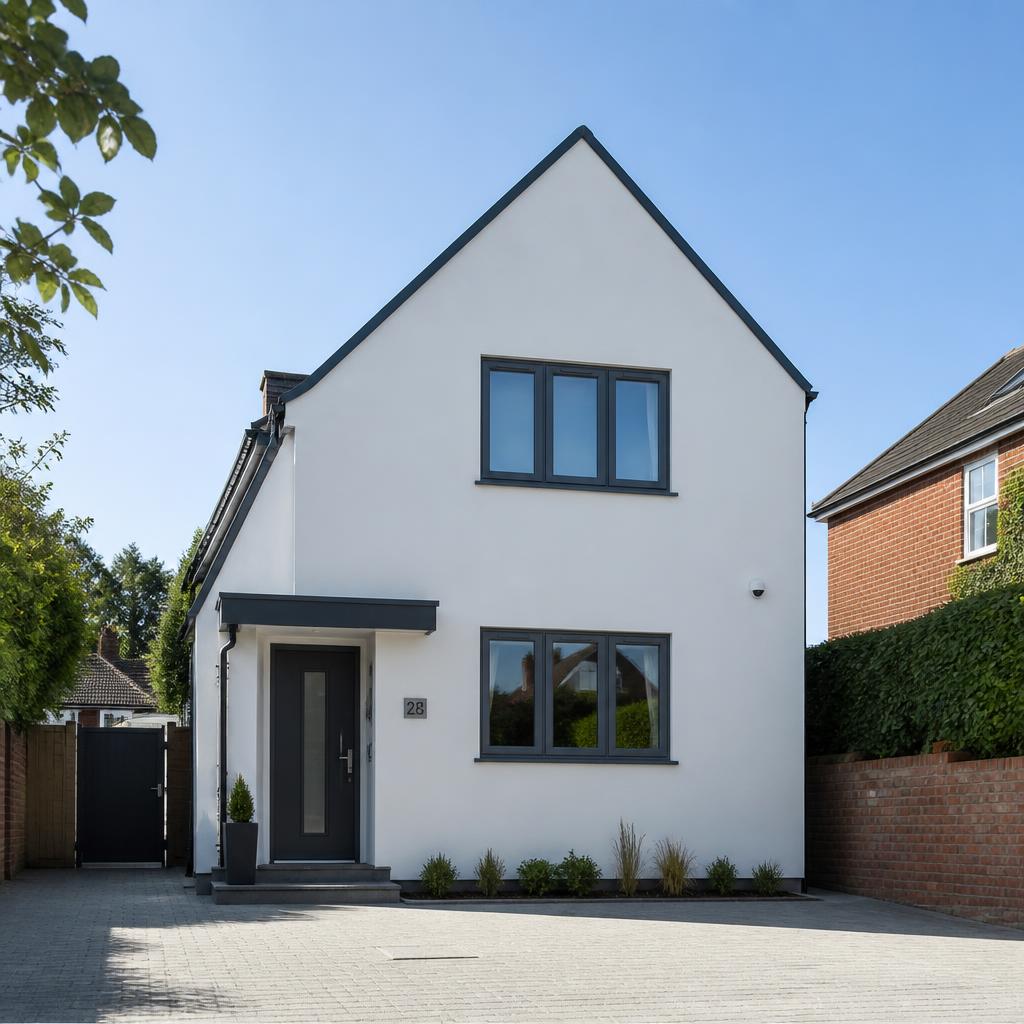 White silicone render on a modern UK detached home