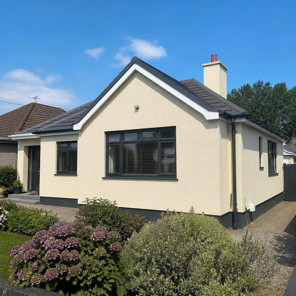 Cream textured render on a UK bungalow