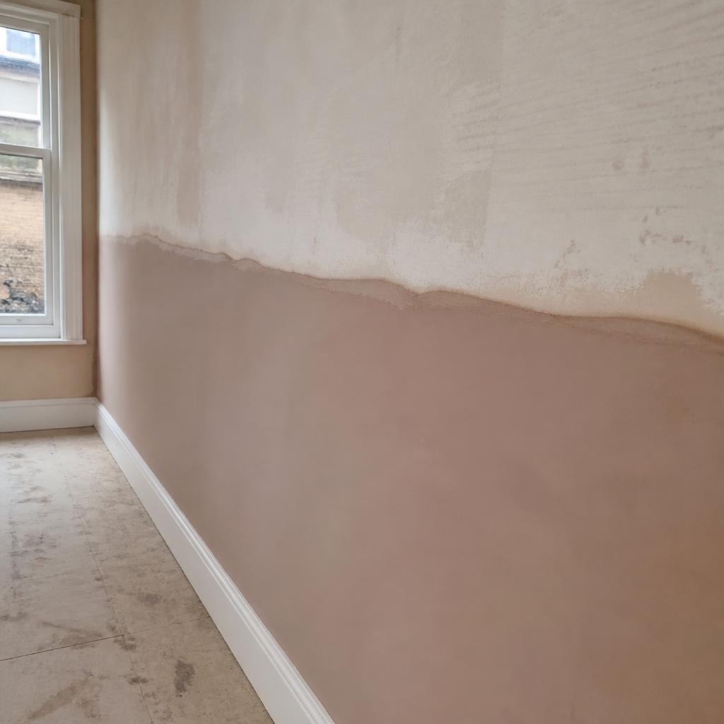 Damp-proofed wall replastered in a Victorian terrace