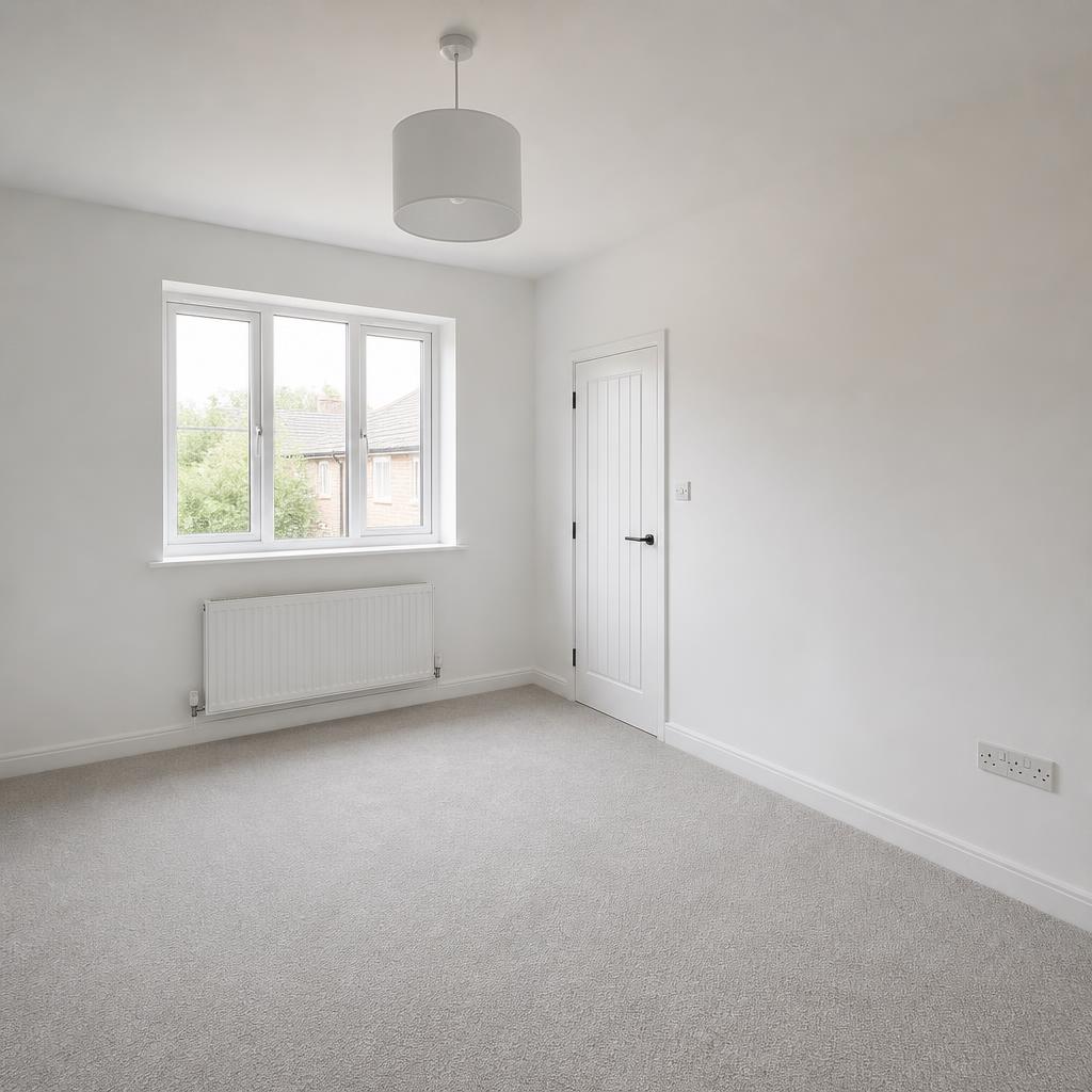 Finished painted bedroom with smooth plaster walls
