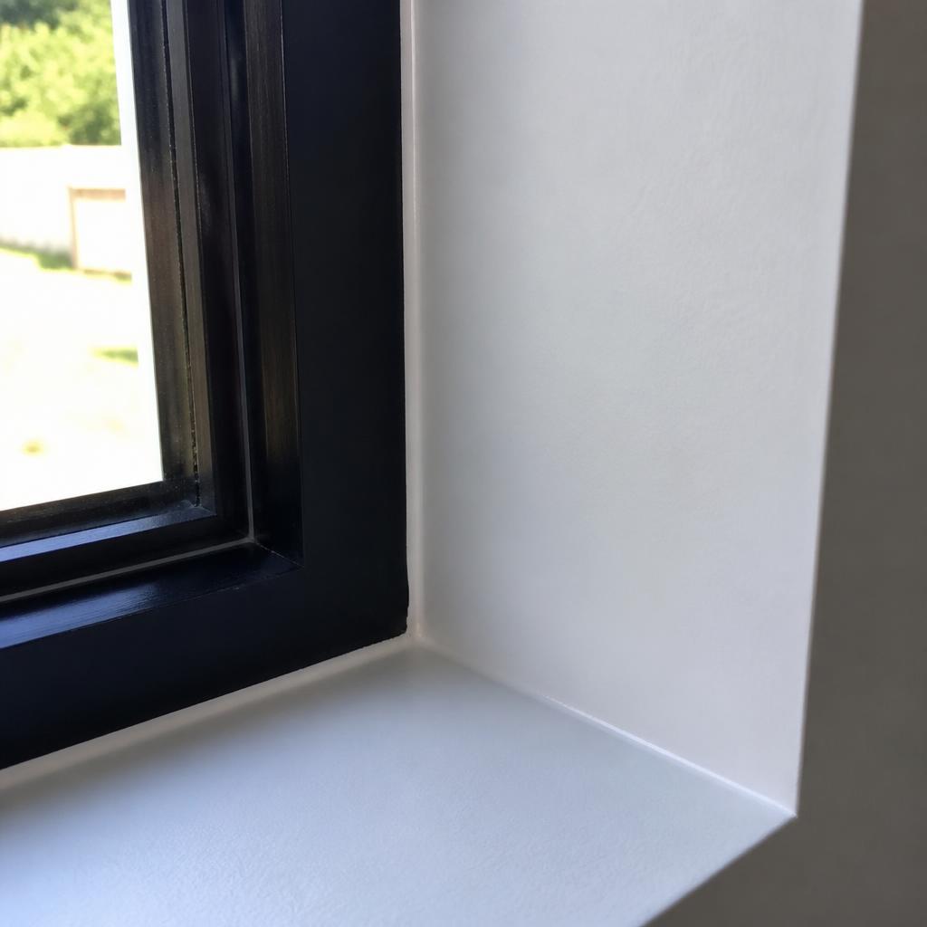 Clean line of silicone render meeting a UPVC window reveal