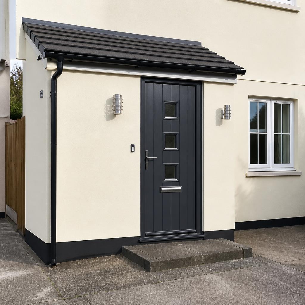 Cream rendered porch and front entrance