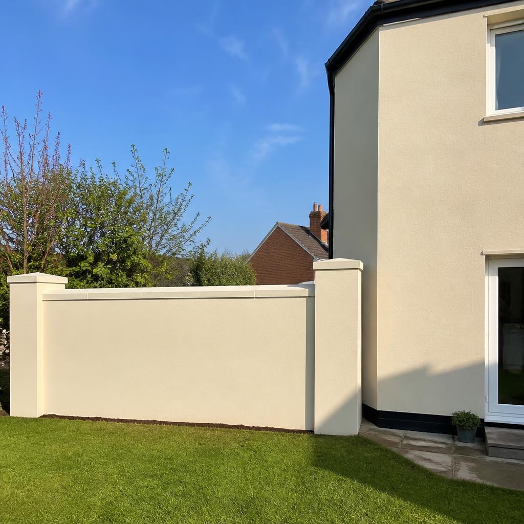 Rendered garden wall and house corner