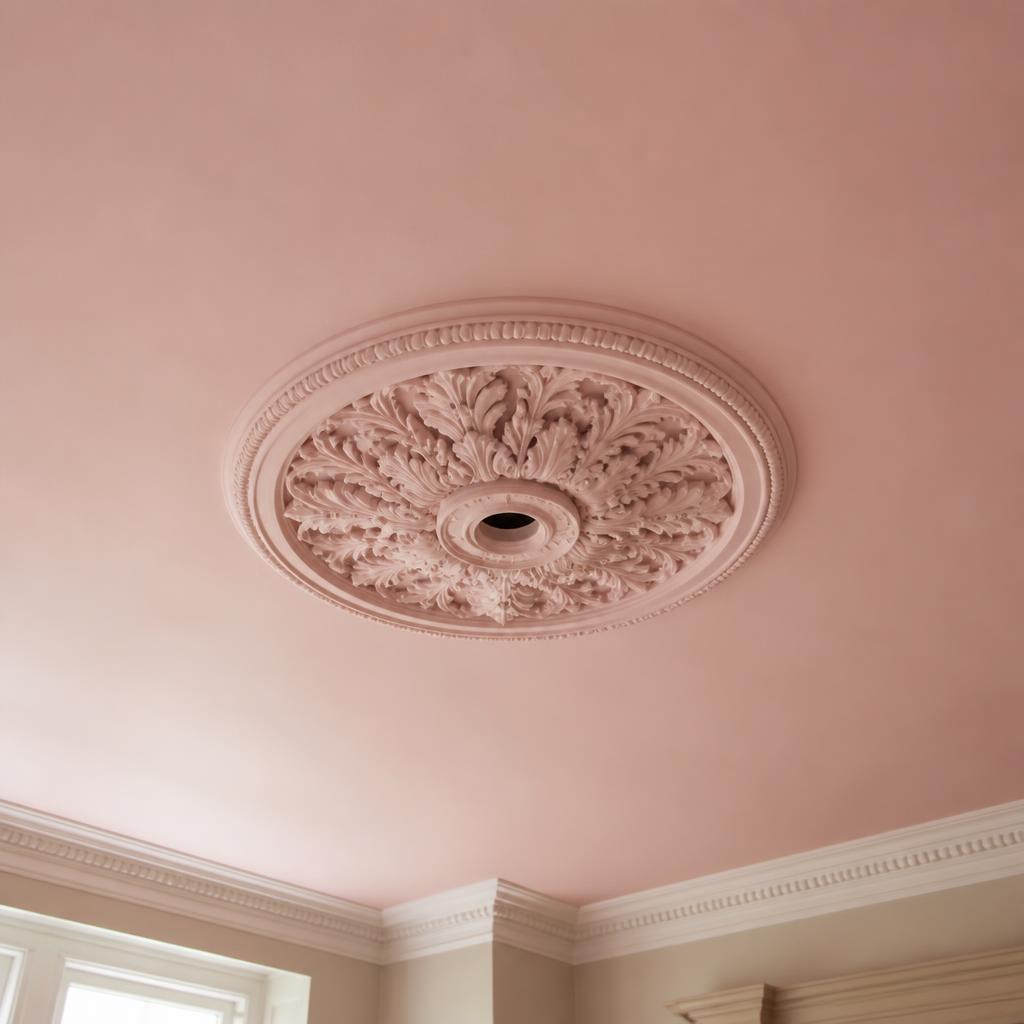 Freshly plastered ornate ceiling rose in a UK period home
