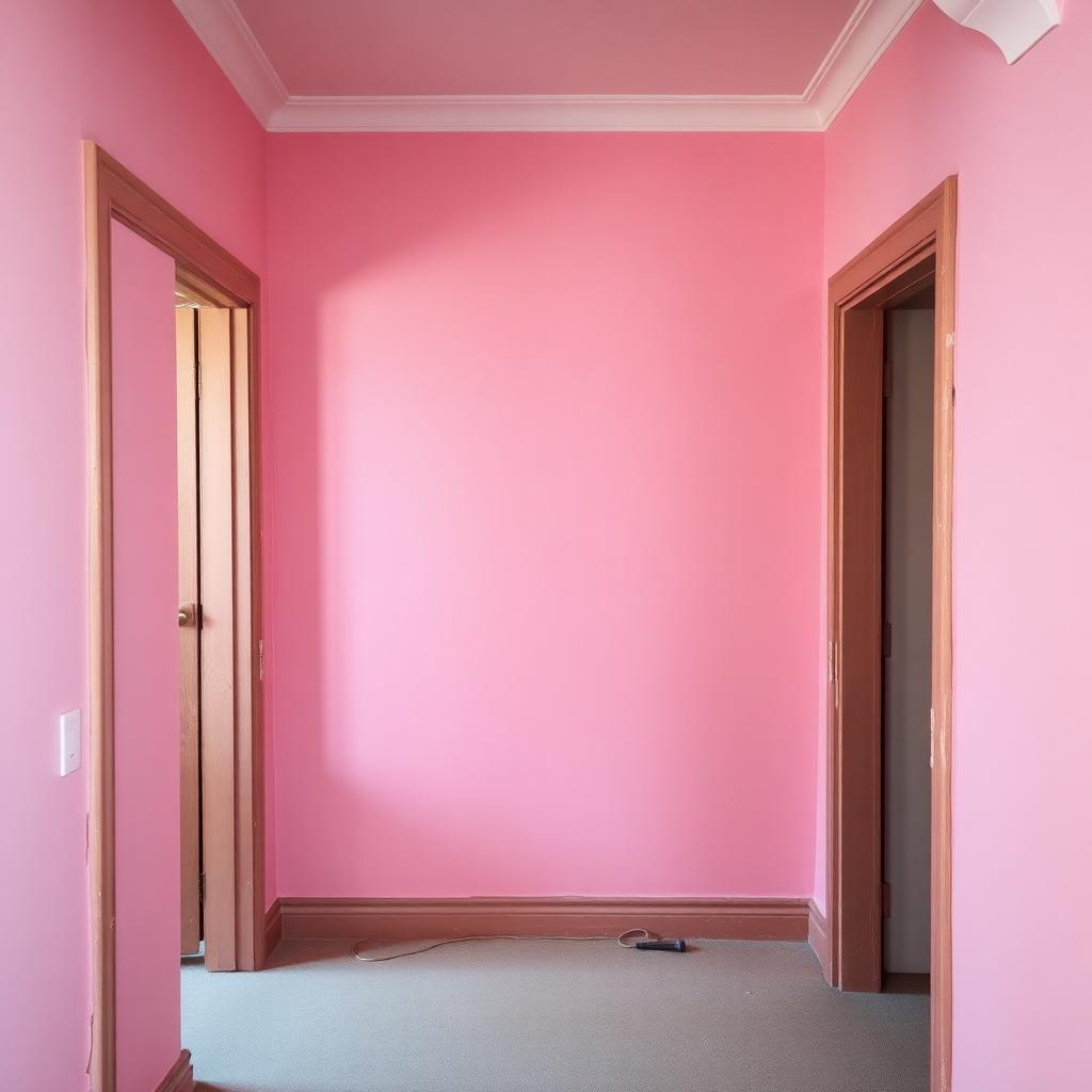 Freshly skimmed pink hallway with door frame