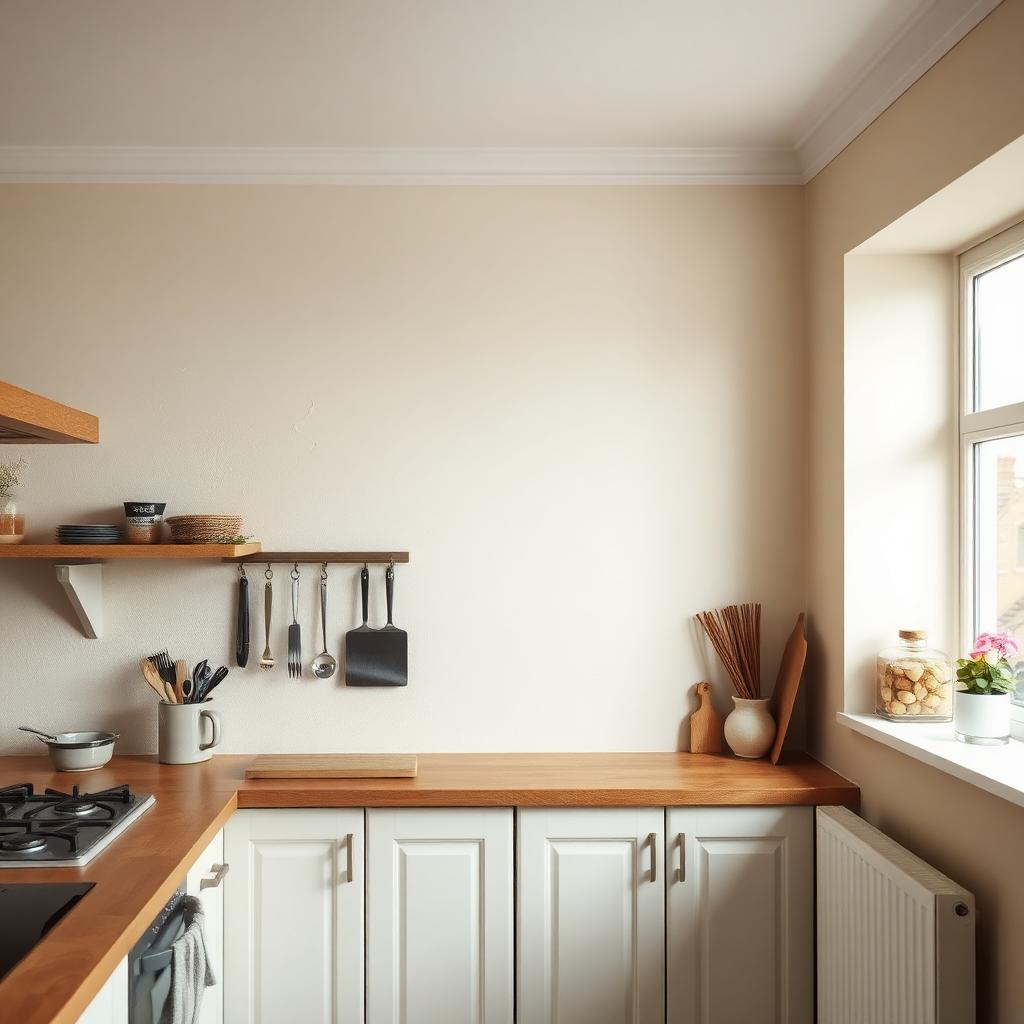 Freshly plastered kitchen wall in a UK home