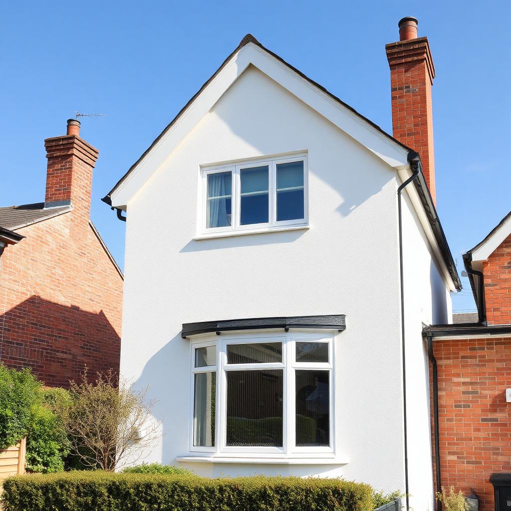 White silicone render on a UK semi-detached house