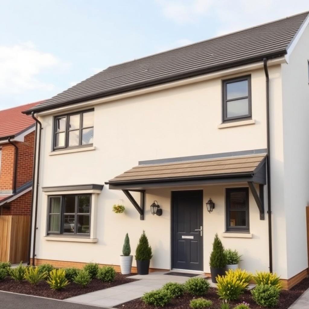 Magnolia silicone render on a modern UK new build