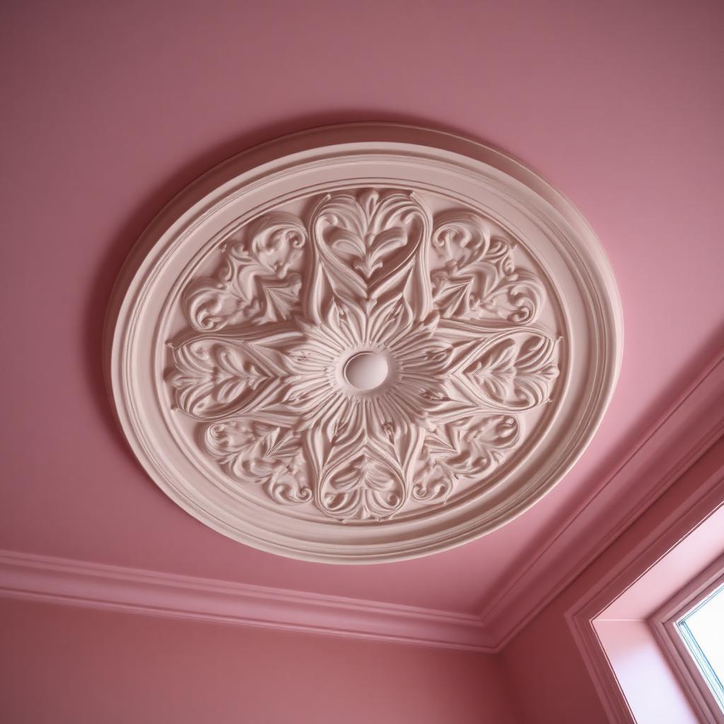 Freshly skimmed ornate ceiling rose in a UK period home