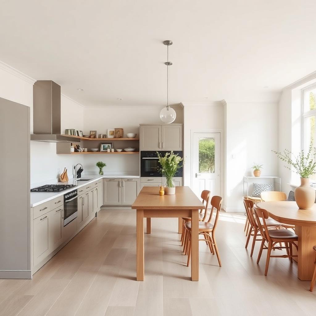 Freshly plastered open-plan kitchen-diner in a UK home
